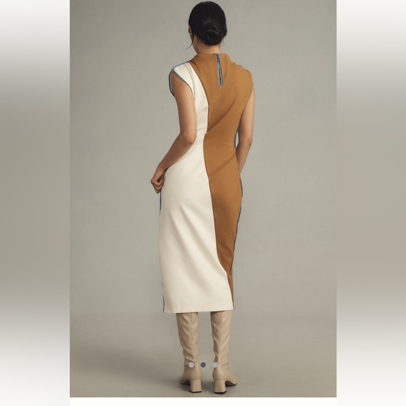 Anthropologie Maeve Midi Dress Muscle Ivory Colorblock Preppy Stretch Sz MP NWT - Picture 2 of 8